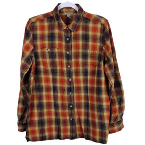 DULUTH Trading Orange Plaid Pointed Collar Long Sleeve Button Down Casual Shirt